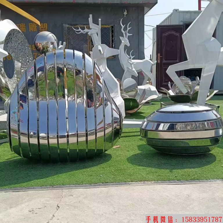 不锈钢镜面鹅卵石雕塑,锻造工艺鹅卵石景观8