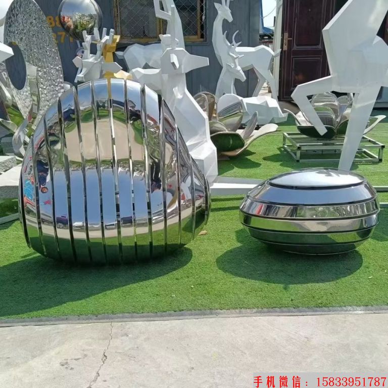 不锈钢镜面鹅卵石雕塑,锻造工艺鹅卵石景观7