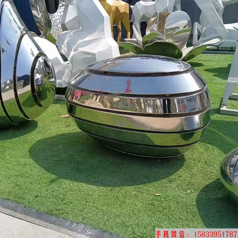 不锈钢镜面鹅卵石雕塑,锻造工艺鹅卵石景观4